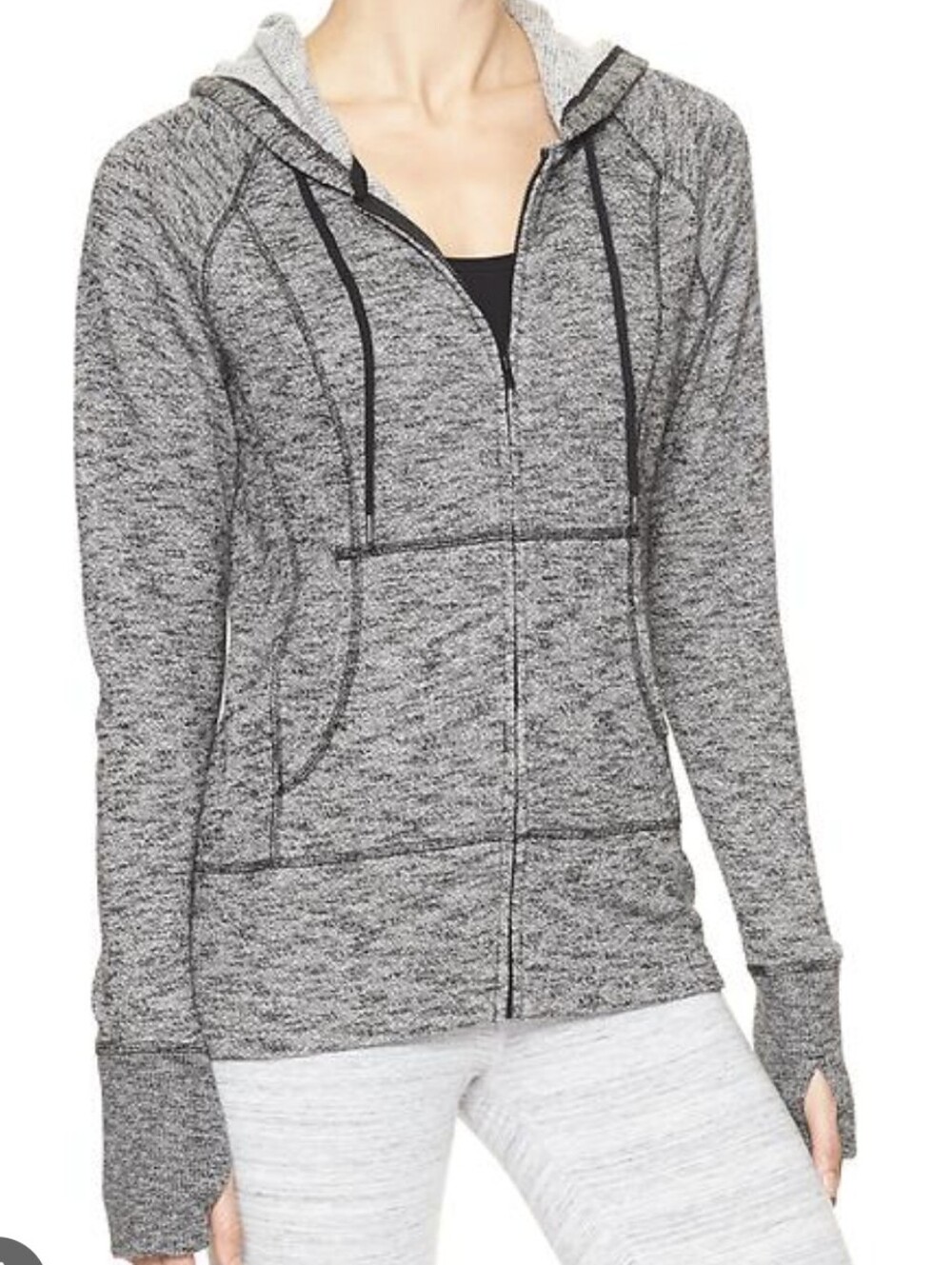GAP Women's Heather Grey Raglan ZipUp Hoodie Thumbholes Cotton Size XL